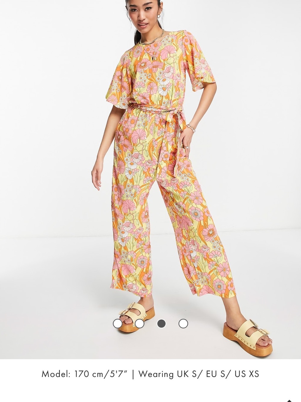 Monki Floral Jumpsuit in Yellow and Pink
